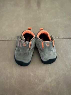 Merrell Kids Gray Suede Slip-On Shoes with Orange Lining